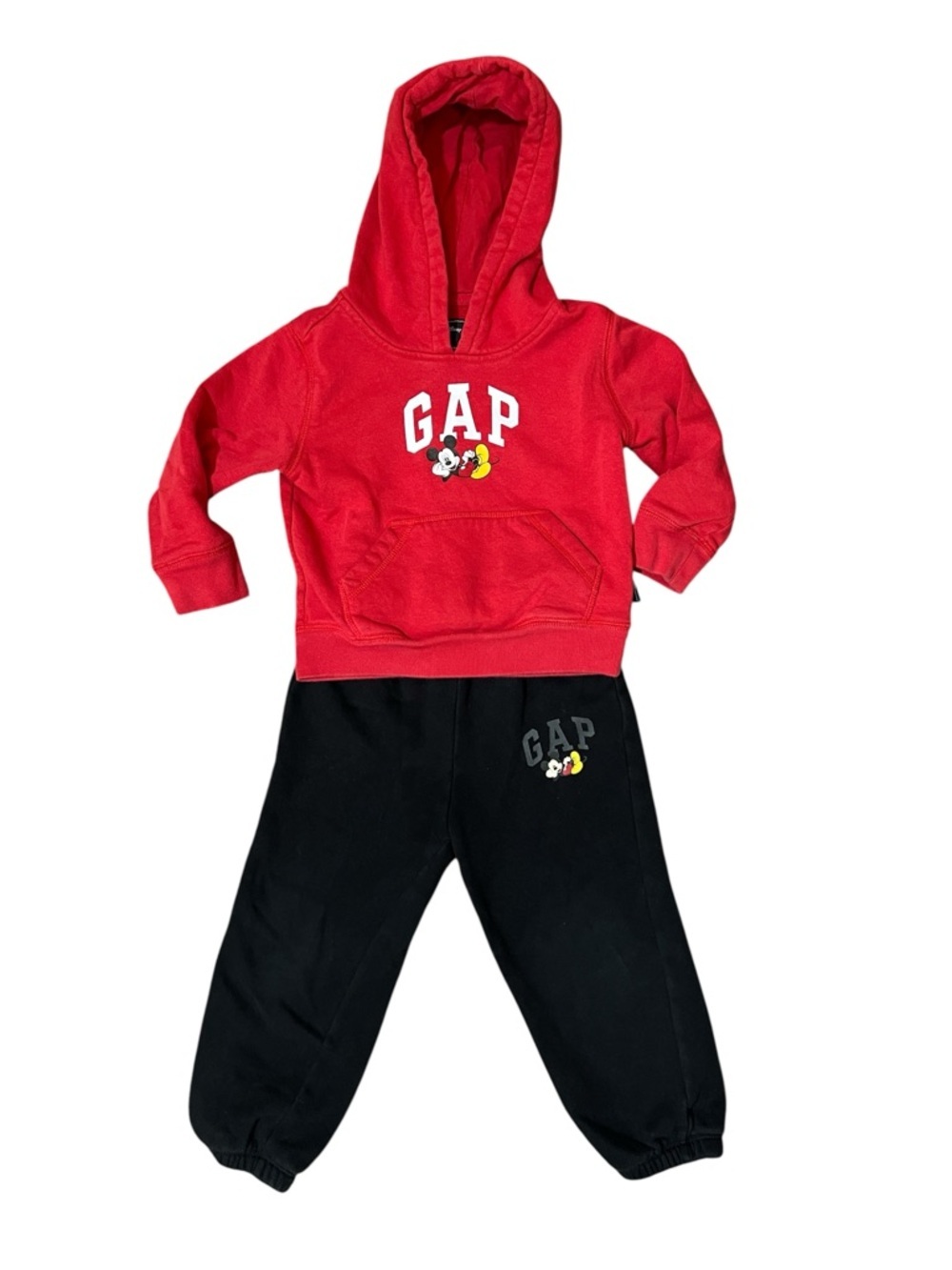 Gap Disney Mickey Mouse Hoodie Sweatpants Set Red Black Fleece Joggers Suit 3T